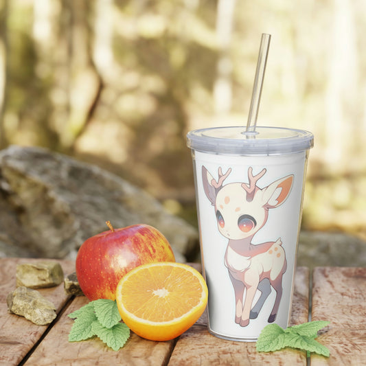 White Deer Tumbler with Straw